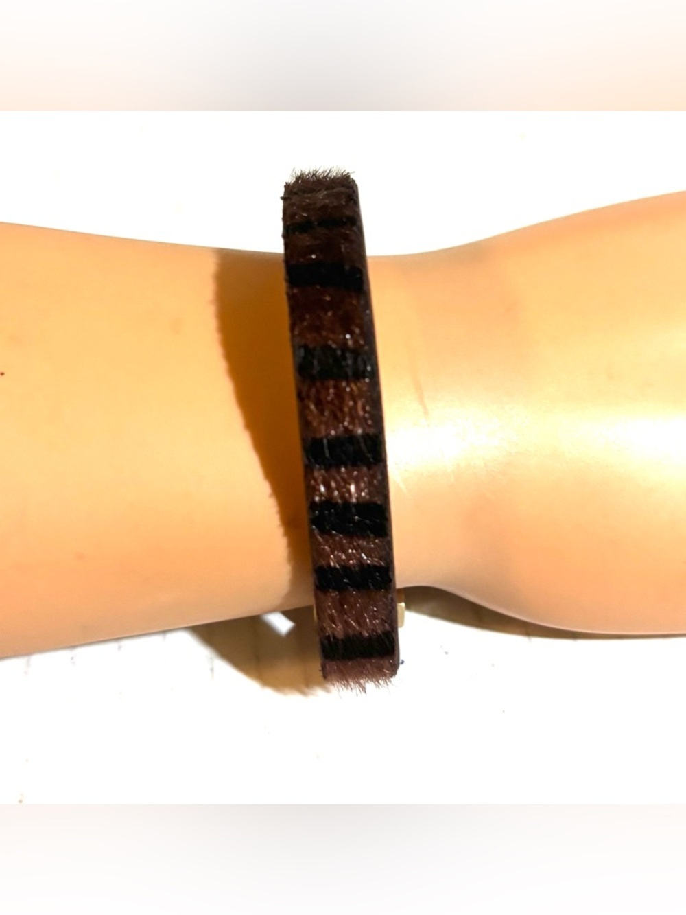 Faux Fur Stripe Bangle Bracelet in Brown and Black